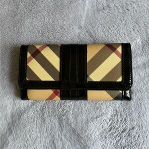 Burberry Yellow Plaid Wallet with Black Patent Trim